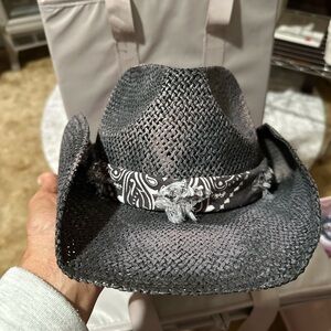 Peter Grimm Black Woven Hat with Bandana Detail